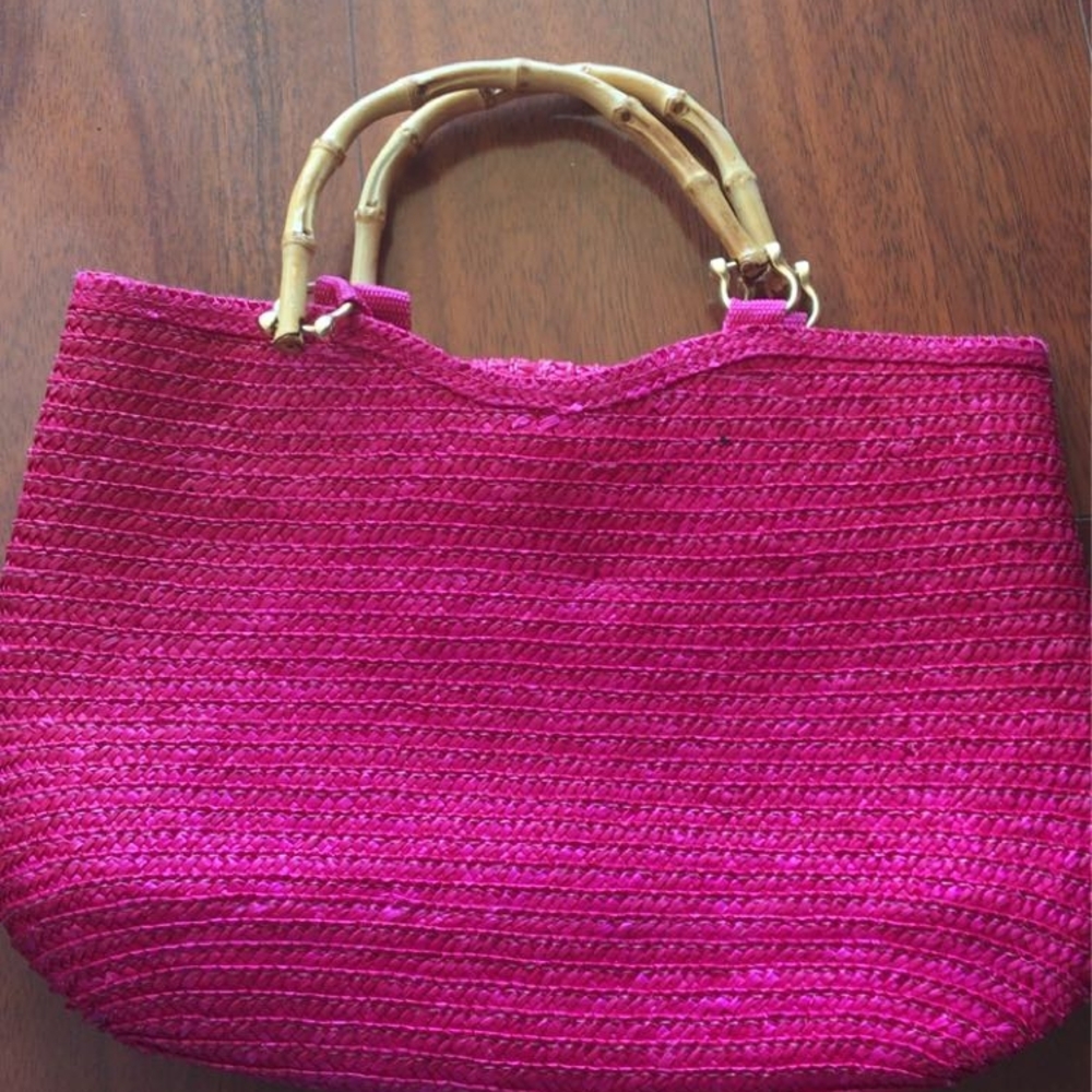 St. John's Bay Fuchsia Tote with Bamboo Handles